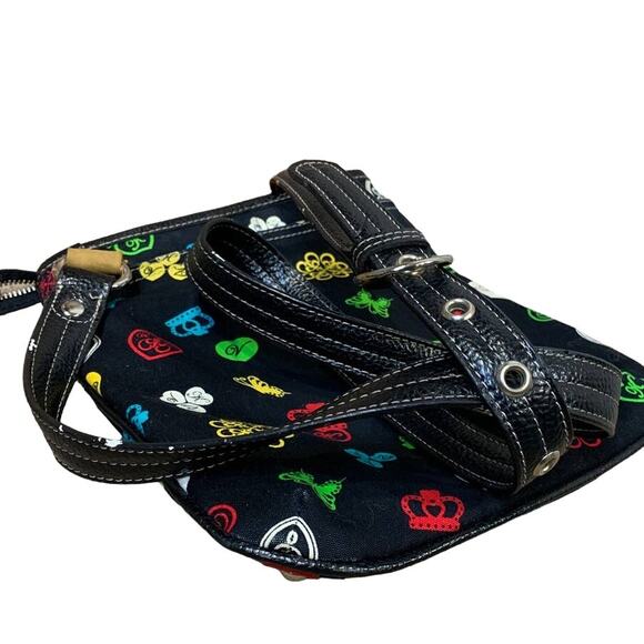 Kathy Van Zeeland Black Canvas Crossbody Purse Lots of Zip Pockets Keychain - Picture 6 of 6